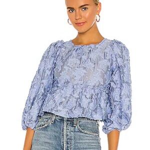 Free People Bluemoon Quartz Textured Crop Blouse Blue Size M Boho EUC